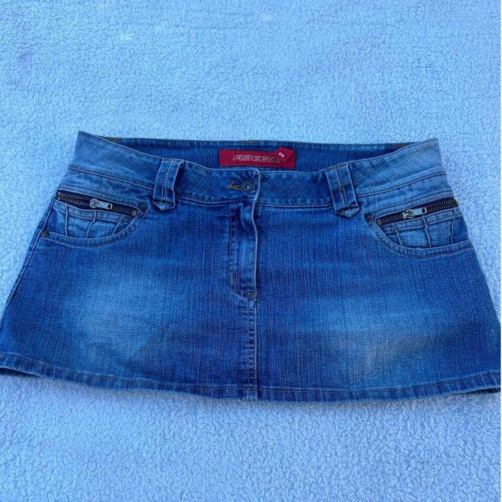 Y2K Fishbone Mini Denim Skirt Size Medium
